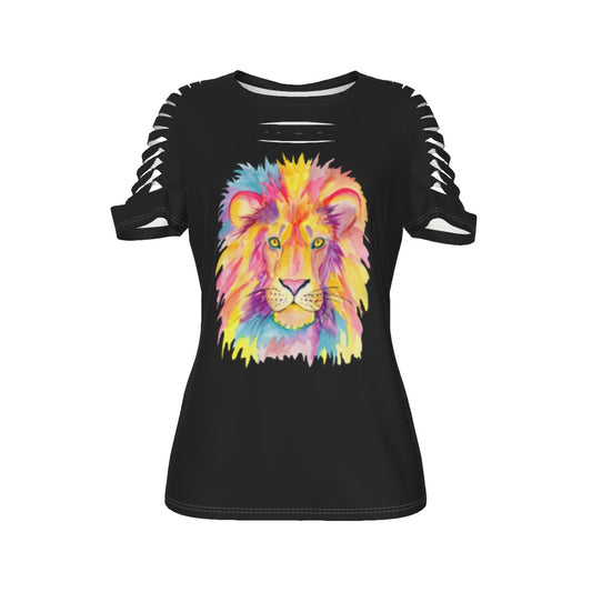 Women's Rainbow Lion Ripped T-Shirt